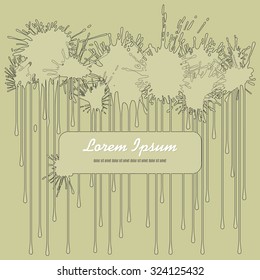 Spots and sprays on a grey isolated, outlined in flat style. Abstract artistic Banners with ribbon. Empty space leaves room for design elements or text. Vector border, frame, label and sticker.