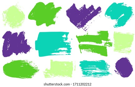 Spots and stains ink brush strokes vector set. Grunge texture cool graphic design elements. Freehand paint shapes on white background.