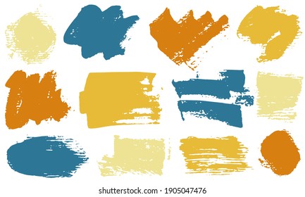 Spots and stains ink brush strokes vector collection. Grunge texture vintage graphic design elements. Hand drawn paint shapes on white background.