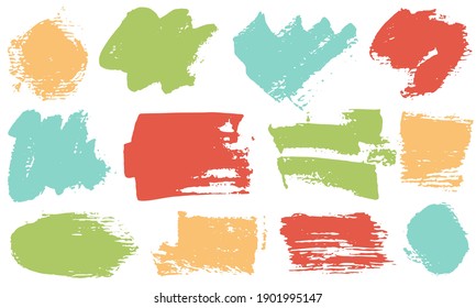 Spots and stains paint brush strokes vector set. Grunge texture trendy graphic design elements. Craft ink daubs on white background.