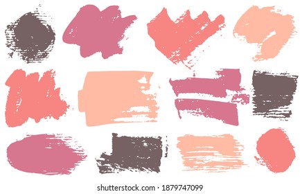 Spots and stains watercolor brush strokes vector set. Grunge texture hipster graphic design elements. Isolated colorful brushstrokes on white background.