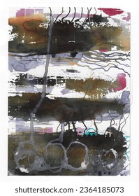 spots, surfaces, lines in black, gray, burgundy and ocher color