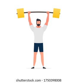 Spotsman with a barbell. A man lifts a barbell. The concept of sport and healthy lifestyle. Isolated. Vector.