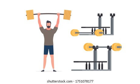 Spotsman with a barbell. A man lifts a barbell. The concept of sport and healthy lifestyle. Isolated. Vector.