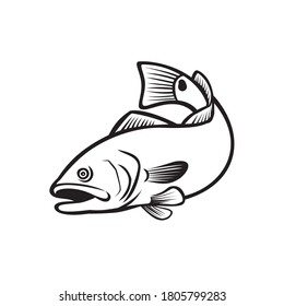 Spottail Bass Red Drum Redfish Channel Bass Or Puppy Drum Jumping Down Black And White Retro