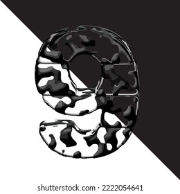 Spotted 3d symbol with a transparent background. number 9