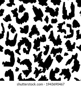 Spotted abstract animalistic print with spots, background for cards or textile. Fashion and trends, minimalist simple decoration and wildlife ornament. Seamless pattern, vector in flat style