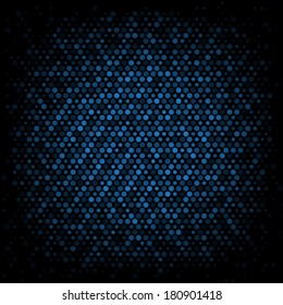 Spotted abstract background halftone effect, with black background. Blue illustration. 