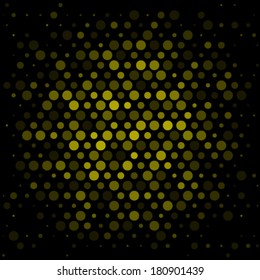 Spotted abstract background halftone effect, with black background. Yellow illustration. 