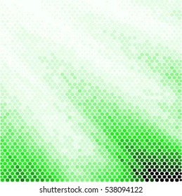 Spotted abstract background halftone effect. Colorful ray green vector illustration