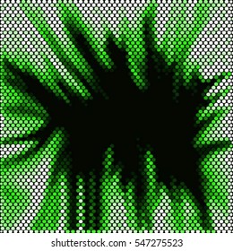 Spotted abstract background halftone effect. Colorful ray green vector illustration