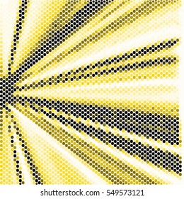 Spotted abstract background halftone effect. Colorful yellow ray vector illustration