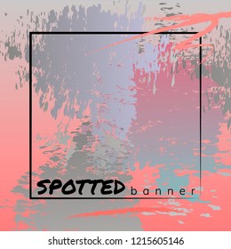 Spotted abstract red and gray background with paint smears. Shabby vintage frame. Vector illustration.