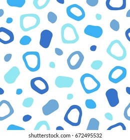 Spotted abstract seamless vector pattern with hand drawn spots, specks, flecks, mots of different size and shape. Polygonal uneven pieces or water drops, stains texture. Cute natural forms background.