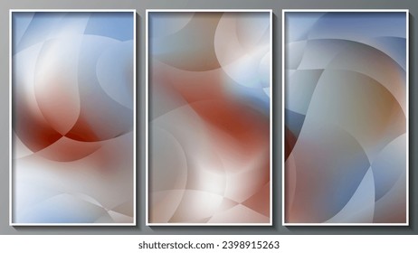 Spotted abstract triptych in cool colors.Composition of three images in white thin frames for interior decoration, blog design, social network accounts, corporate design and your other projects.Vector