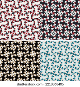 Spotted art seamless pattern. Multi-colored art forms are grouped and arranged in a certain order. Vector set.