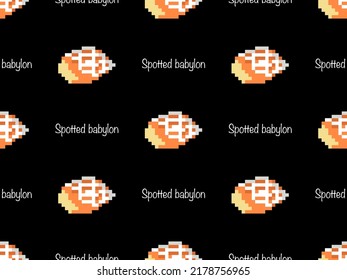 Spotted babylon cartoon character seamless pattern on black background. Pixel style