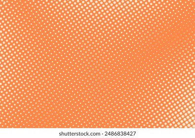 Fondo manchado con puntos. Efecto de medio tono ondulado. Textura óptica naranja. Patrón de puntos de semitonos. Estampado de arte pop futurista. Anuncio de color. Abstractas Ilustración vectorial.