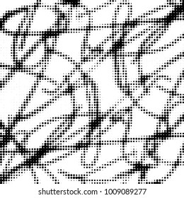 Spotted black and white grunge vector line background. Abstract halftone illustration background. Grunge grid polka dot background pattern
