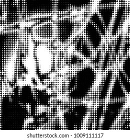 Spotted black and white grunge vector line background. Abstract halftone illustration background. Grunge grid polka dot background pattern
