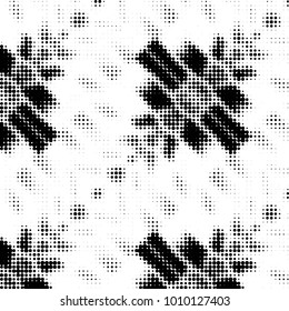 Spotted black and white grunge vector line background. Abstract halftone illustration background. Grunge grid polka dot background pattern
