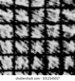 Spotted black and white grunge vector line background. Abstract halftone illustration background. Grunge grid polka dot background pattern

