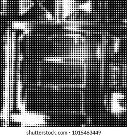 Spotted black and white grunge vector line background. Abstract halftone illustration background. Grunge grid polka dot background pattern
