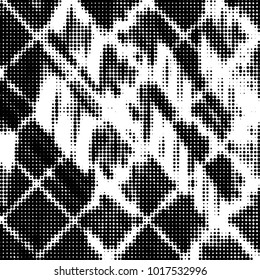 Spotted black and white grunge vector line background. Abstract halftone illustration background. Grunge grid polka dot background pattern
