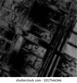 Spotted black and white grunge vector line background. Abstract halftone illustration background. Grunge grid polka dot background pattern
