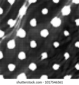 Spotted black and white grunge vector line background. Abstract halftone illustration background. Grunge grid polka dot background pattern
