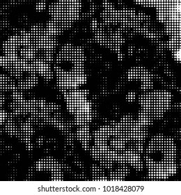 Spotted black and white grunge vector line background. Abstract halftone illustration background. Grunge grid polka dot background pattern
