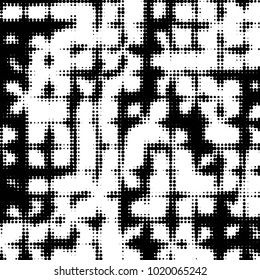 Spotted black and white grunge vector line background. Abstract halftone illustration background. Grunge grid polka dot background pattern
