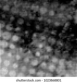 Spotted black and white grunge vector line background. Abstract halftone illustration background. Grunge grid polka dot background pattern

