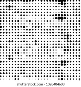 Spotted black and white grunge vector line background. Abstract halftone illustration background. Grunge grid polka dot background pattern
