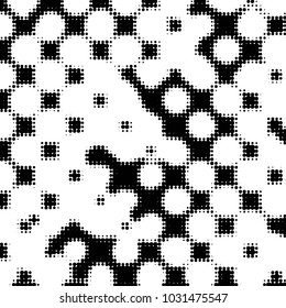 Spotted black and white grunge vector line background. Abstract halftone illustration background. Grunge grid polka dot background pattern
