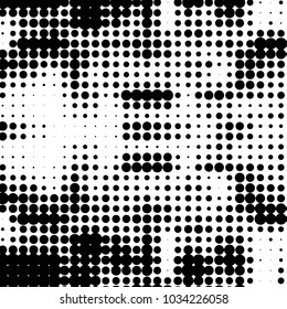 Spotted black and white grunge vector line background. Abstract halftone illustration background. Grunge grid polka dot background pattern
