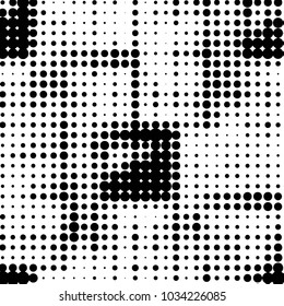 Spotted black and white grunge vector line background. Abstract halftone illustration background. Grunge grid polka dot background pattern
