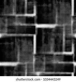 Spotted black and white grunge vector line background. Abstract halftone illustration background. Grunge grid polka dot background pattern
