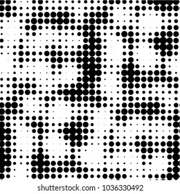 Spotted black and white grunge vector line background. Abstract halftone illustration background. Grunge grid polka dot background pattern
