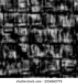Spotted black and white grunge vector line background. Abstract halftone illustration background. Grunge grid polka dot background pattern
