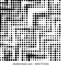 Spotted black and white grunge vector line background. Abstract halftone illustration background. Grunge grid polka dot background pattern
