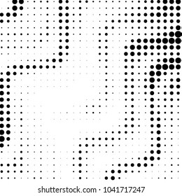 Spotted black and white grunge vector line background. Abstract halftone illustration background. Grunge grid polka dot background pattern
