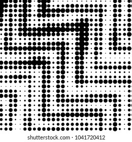 Spotted black and white grunge vector line background. Abstract halftone illustration background. Grunge grid polka dot background pattern
