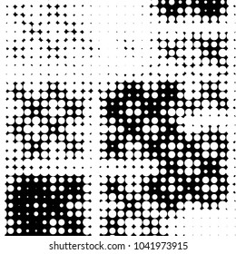 Spotted black and white grunge vector line background. Abstract halftone illustration background. Grunge grid polka dot background pattern
