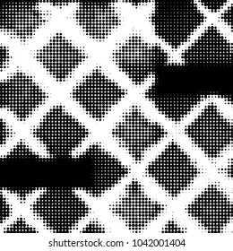 Spotted black and white grunge vector line background. Abstract halftone illustration background. Grunge grid polka dot background pattern
