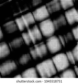 Spotted black and white grunge vector line background. Abstract halftone illustration background. Grunge grid polka dot background pattern
