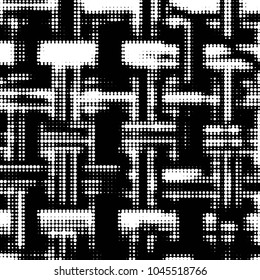 Spotted black and white grunge vector line background. Abstract halftone illustration background. Grunge grid polka dot background pattern
