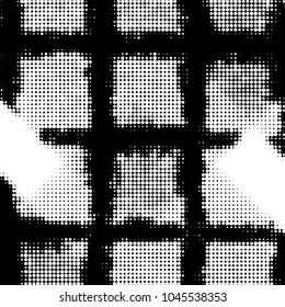 Spotted black and white grunge vector line background. Abstract halftone illustration background. Grunge grid polka dot background pattern
