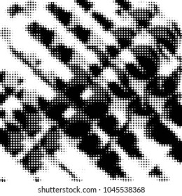 Spotted black and white grunge vector line background. Abstract halftone illustration background. Grunge grid polka dot background pattern
