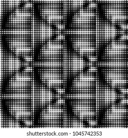 Spotted black and white grunge vector line background. Abstract halftone illustration background. Grunge grid polka dot background pattern
